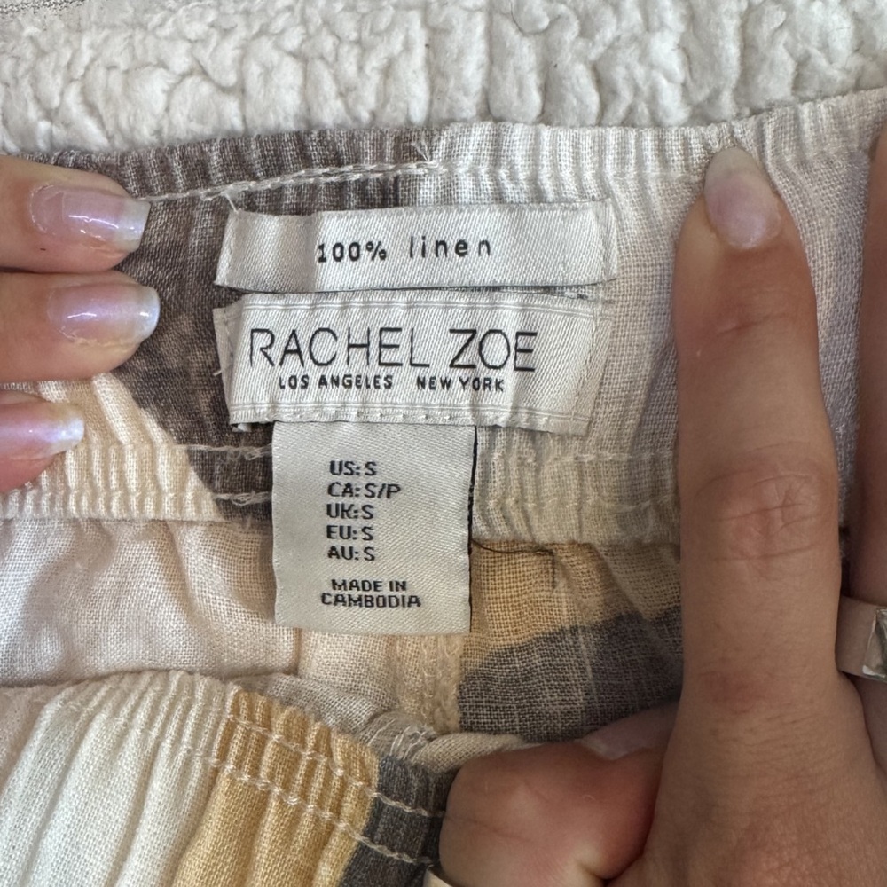Rachel Zoe Neutral Abstract Linen Wide Leg Pants - White, Gray, Beige - Picture 4 of 4